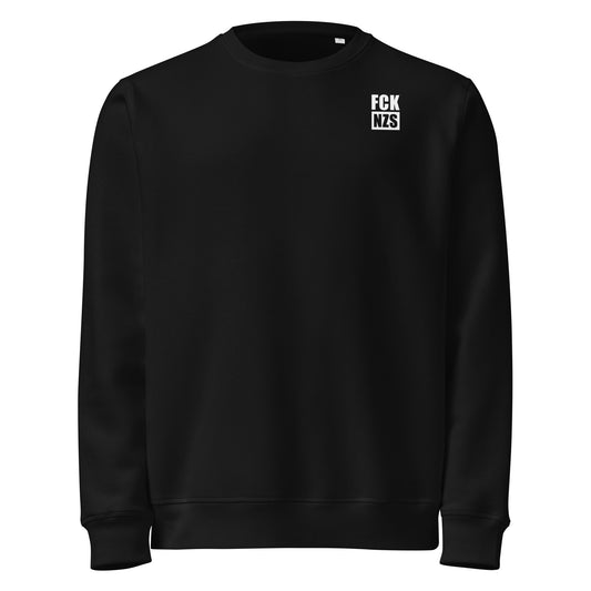 Schwarzer Sweatshirt mit Rundhalsausschnitt und FCK NZS Print vorn oben rechts