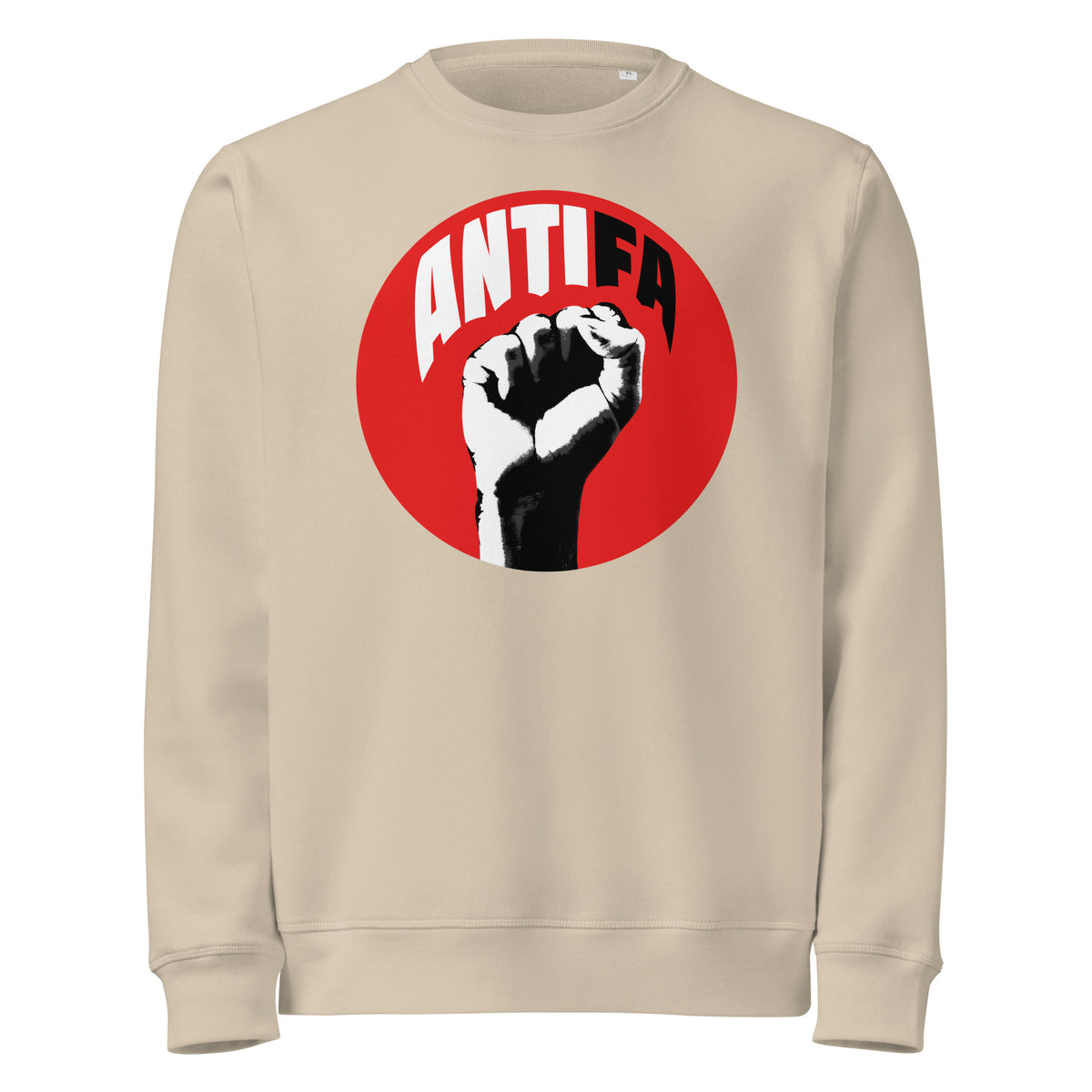 Beiges Sweatshirt mit Runddruck ANTIFA