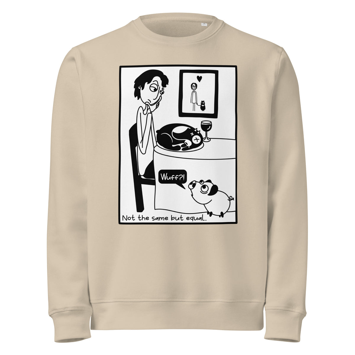 Beiger Sweatshirt mit großem Tiermotiv (Schwein und Hund) auf der Vorderseite