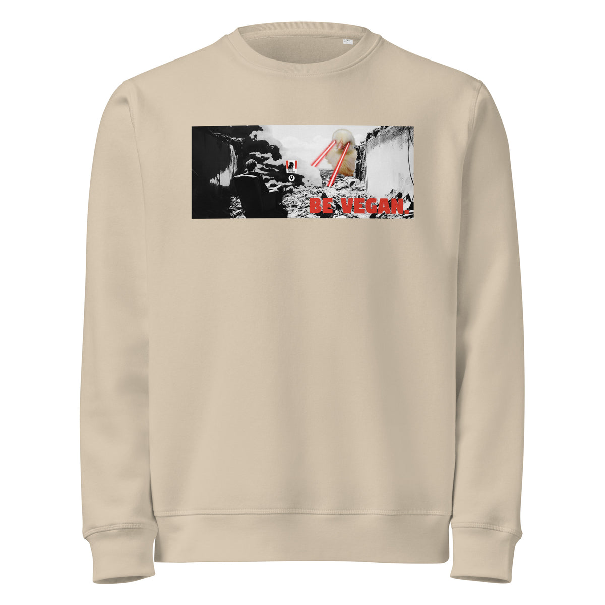 Beiges Sweatshirt mit Frontprint „BE VEGAN“