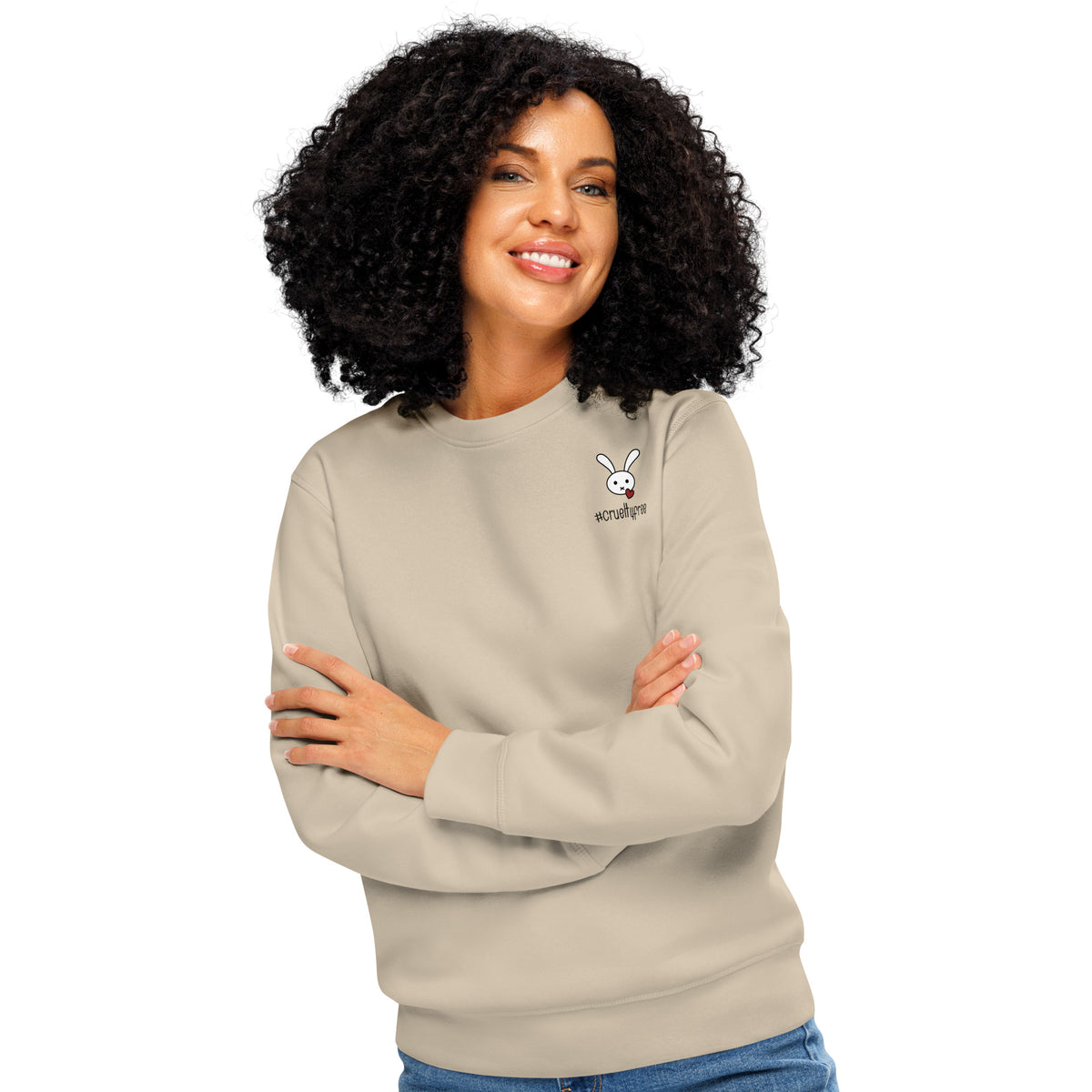 Beiges Sweatshirt mit Bunny-Print und Rundhalsausschnitt