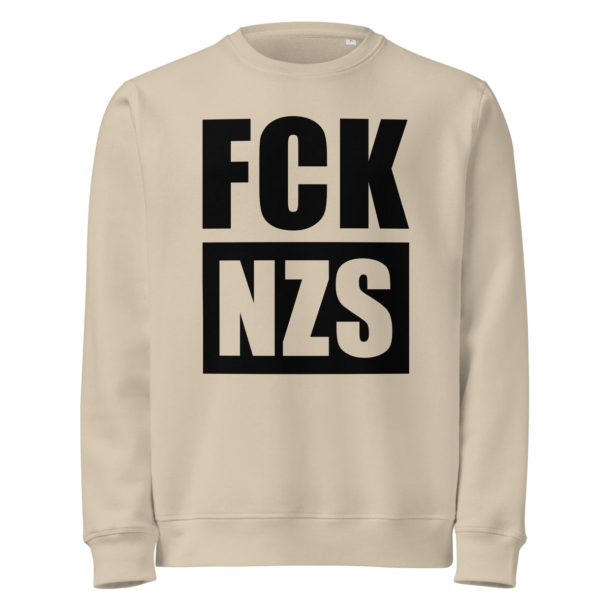 Beiges Sweatshirt mit großem Frontprint „FCK NZS“