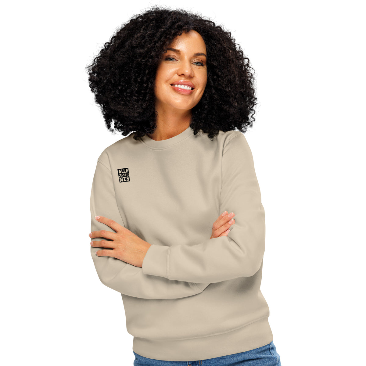 Beiges Sweatshirt mit Rundhals, gerippten Bündchen und Logo-Print auf der Brust