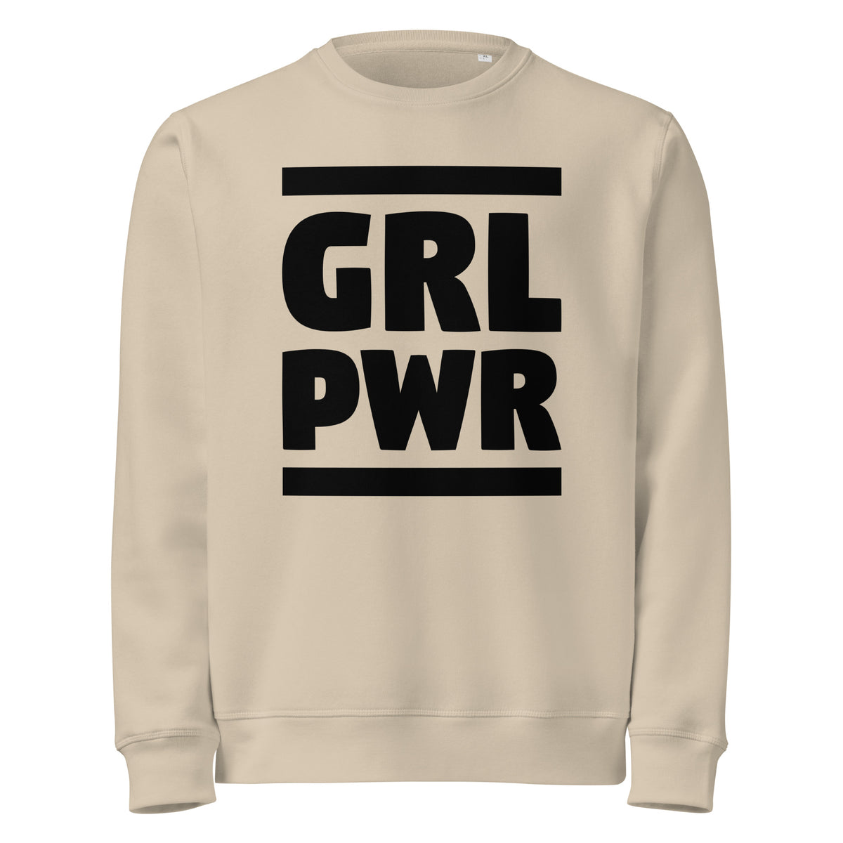 Beiges Sweatshirt mit rundem Halsausschnitt und großem „GRL PWR“-Print vorne