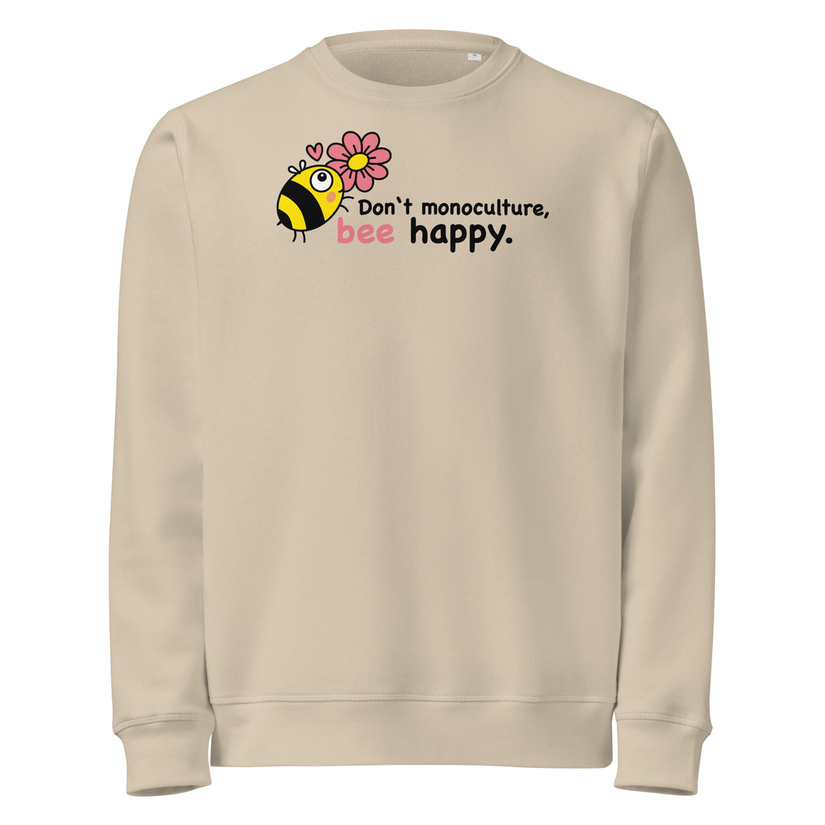 Beiger Sweatshirt mit Bienen-Print und Schriftzug „bee happy“