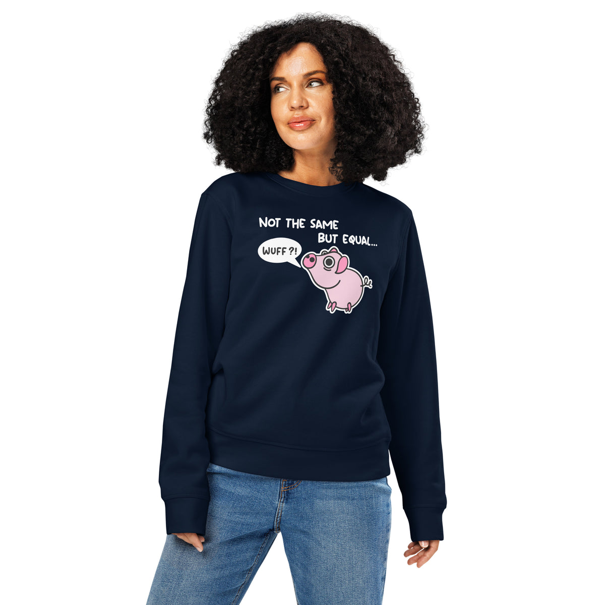 Veganes Bio-Sweatshirt in Dunkelblau mit Tier-Print und Rundhalsausschnitt