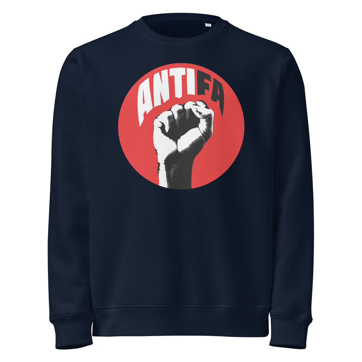 Dunkelblaues Sweatshirt mit Runddruck ANTIFA