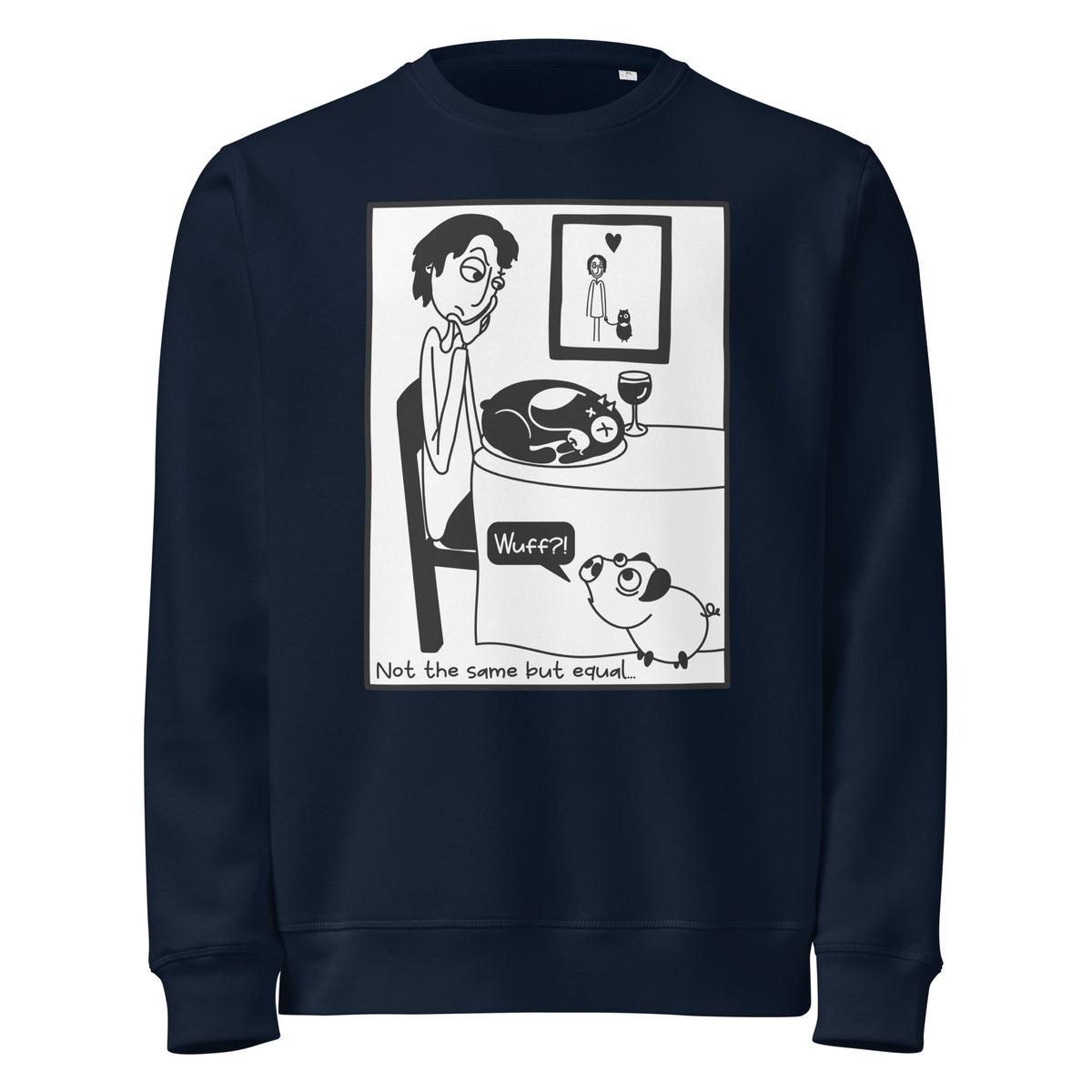 French-Navy-Sweatshirt mit großem Tiermotiv (Schwein und Hund) auf der Vorderseite