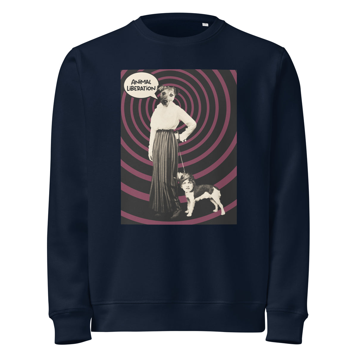 Navyblaues Sweatshirt mit Rundhalsausschnitt und großem Tierschutz-Print vorn