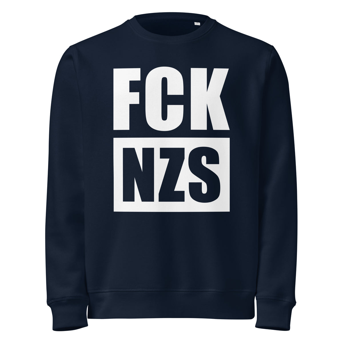 French-Navy-Sweatshirt mit großem Frontprint „FCK NZS“