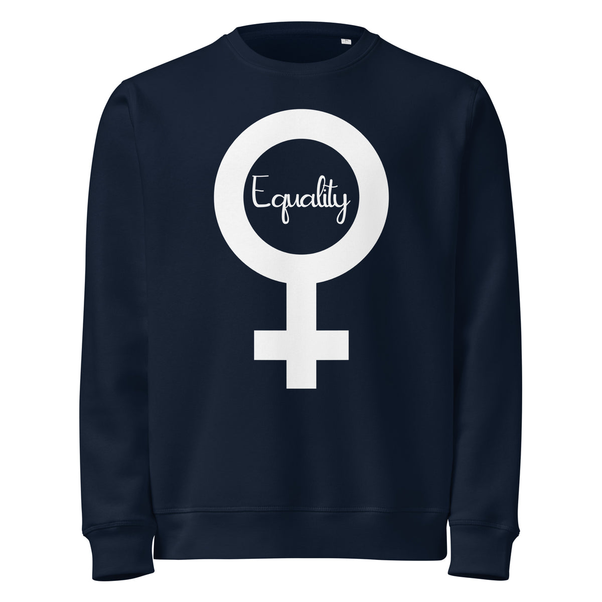 Veganes Bio-Sweatshirt, French Navy, Damenzeichen mit „Equality“-Schrift
