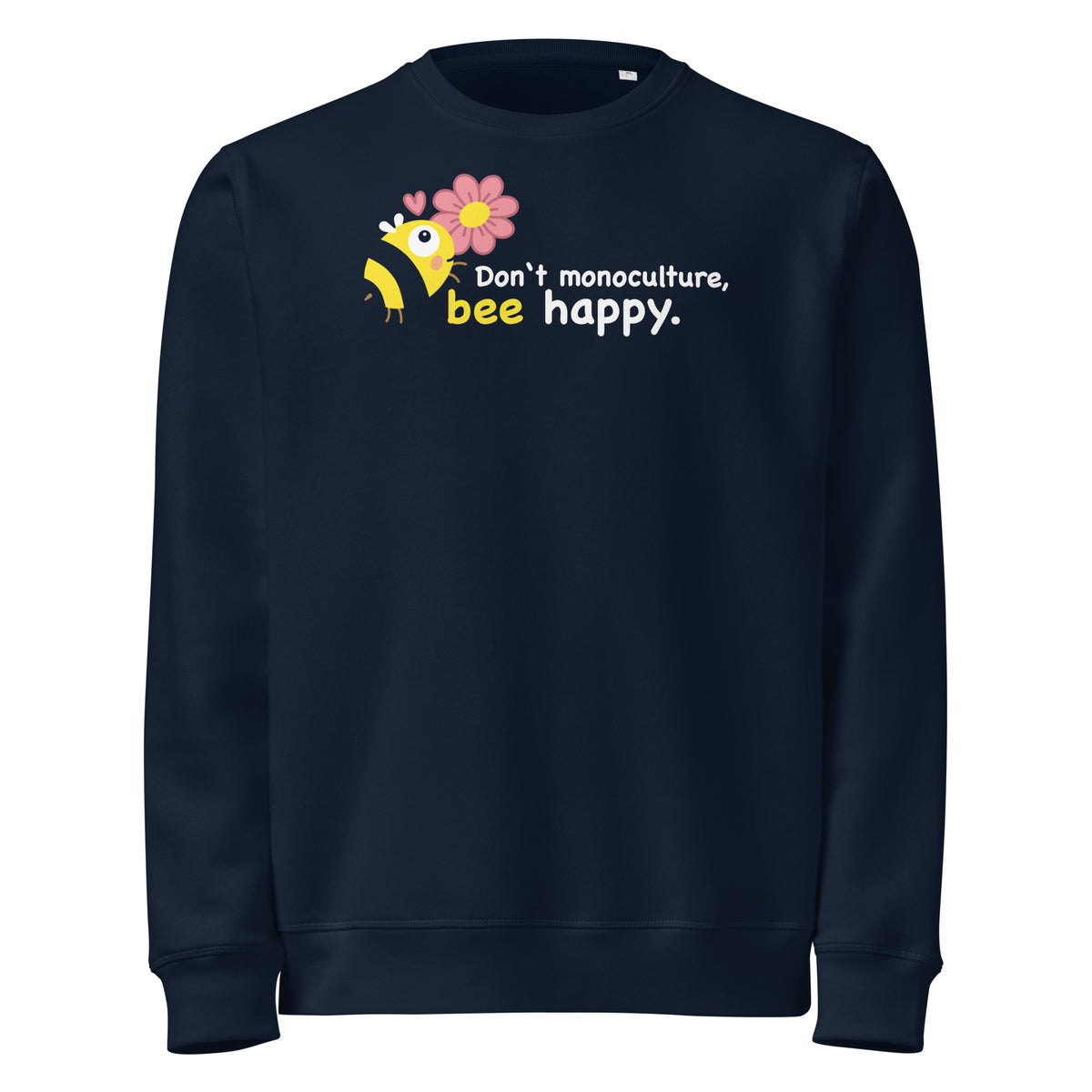 Dunkelblauer Sweatshirt mit Bienen-Print und Schriftzug „bee happy“