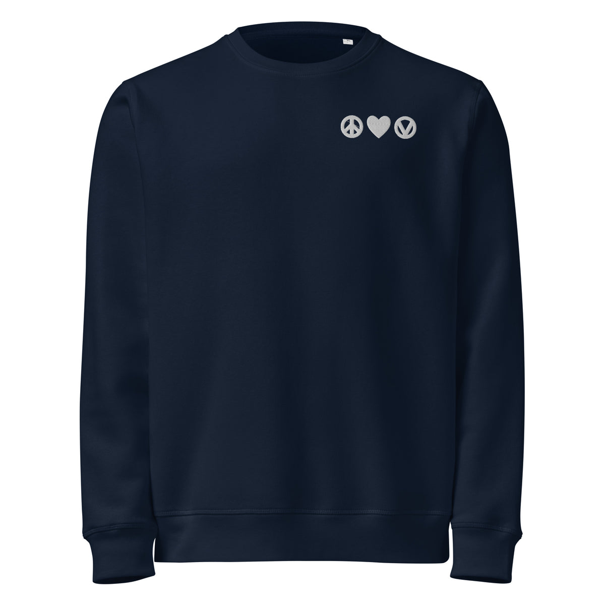 Dunkelblaues Sweatshirt mit Rundhalsausschnitt und Stickerei auf der Brust