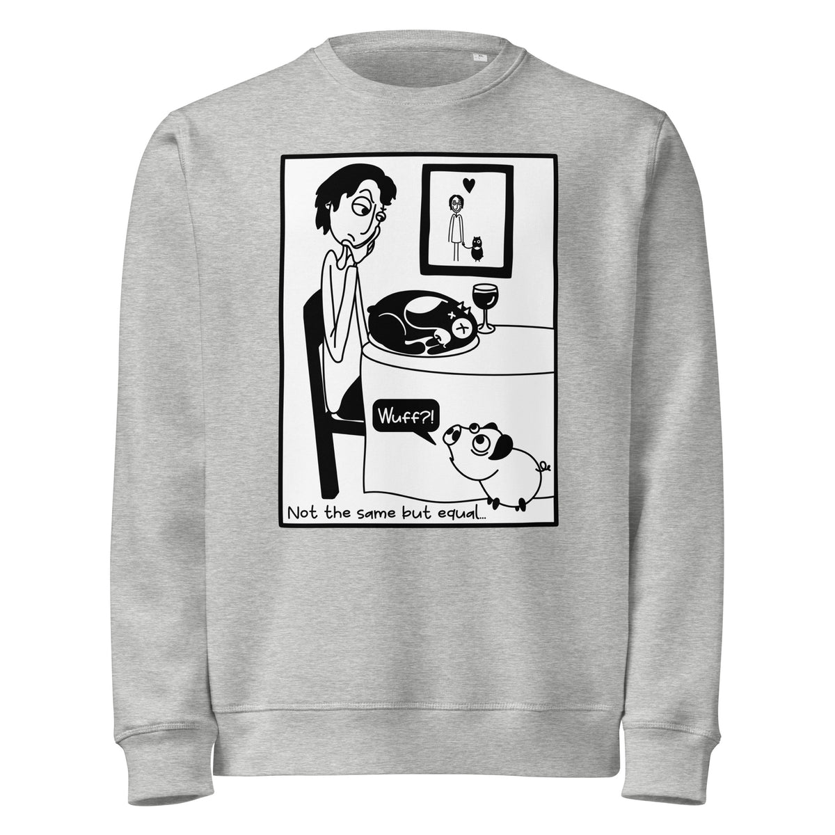 Grau melierter Sweatshirt mit großem Tiermotiv (Schwein und Hund) auf der Vorderseite