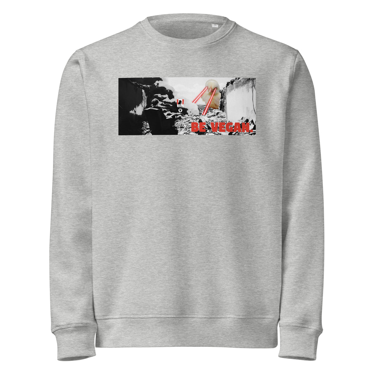 Meliertes graues Sweatshirt mit Frontprint „BE VEGAN“