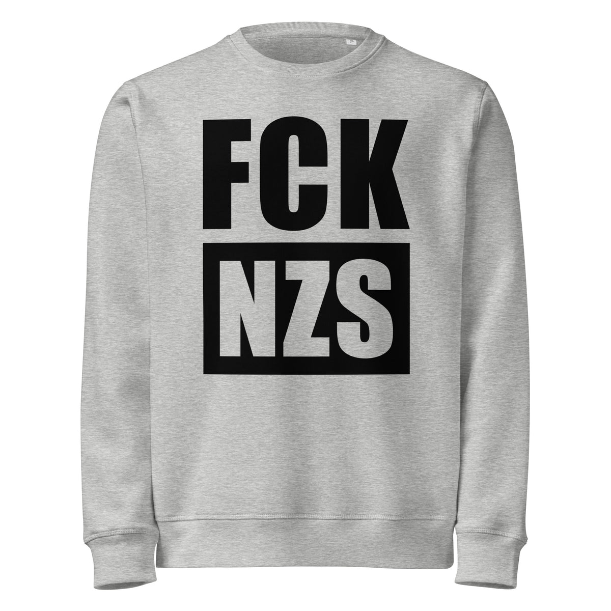 Graues Sweatshirt mit großem Frontprint „FCK NZS“