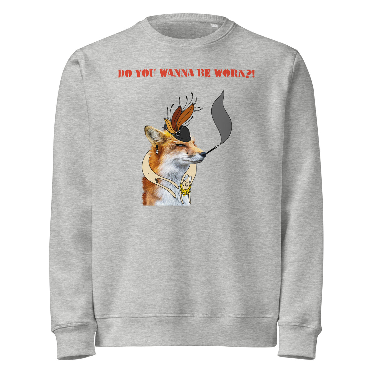 Grauer Sweatshirt mit Fuchs-Illustration und roter Aufschrift vorne