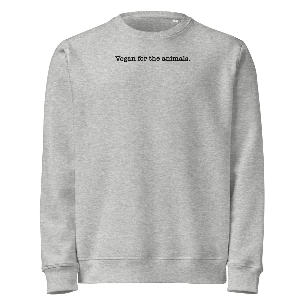 Heather-graues Sweatshirt mit Rundhalsausschnitt und Print „Vegan for the animals.“
