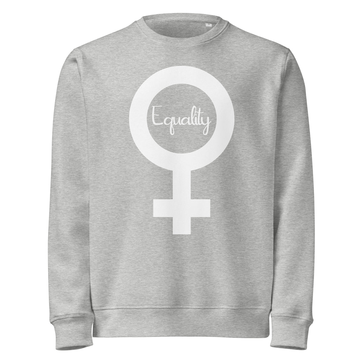Veganes Bio-Sweatshirt, Heather Grau, Damenzeichen mit „Equality“-Schrift