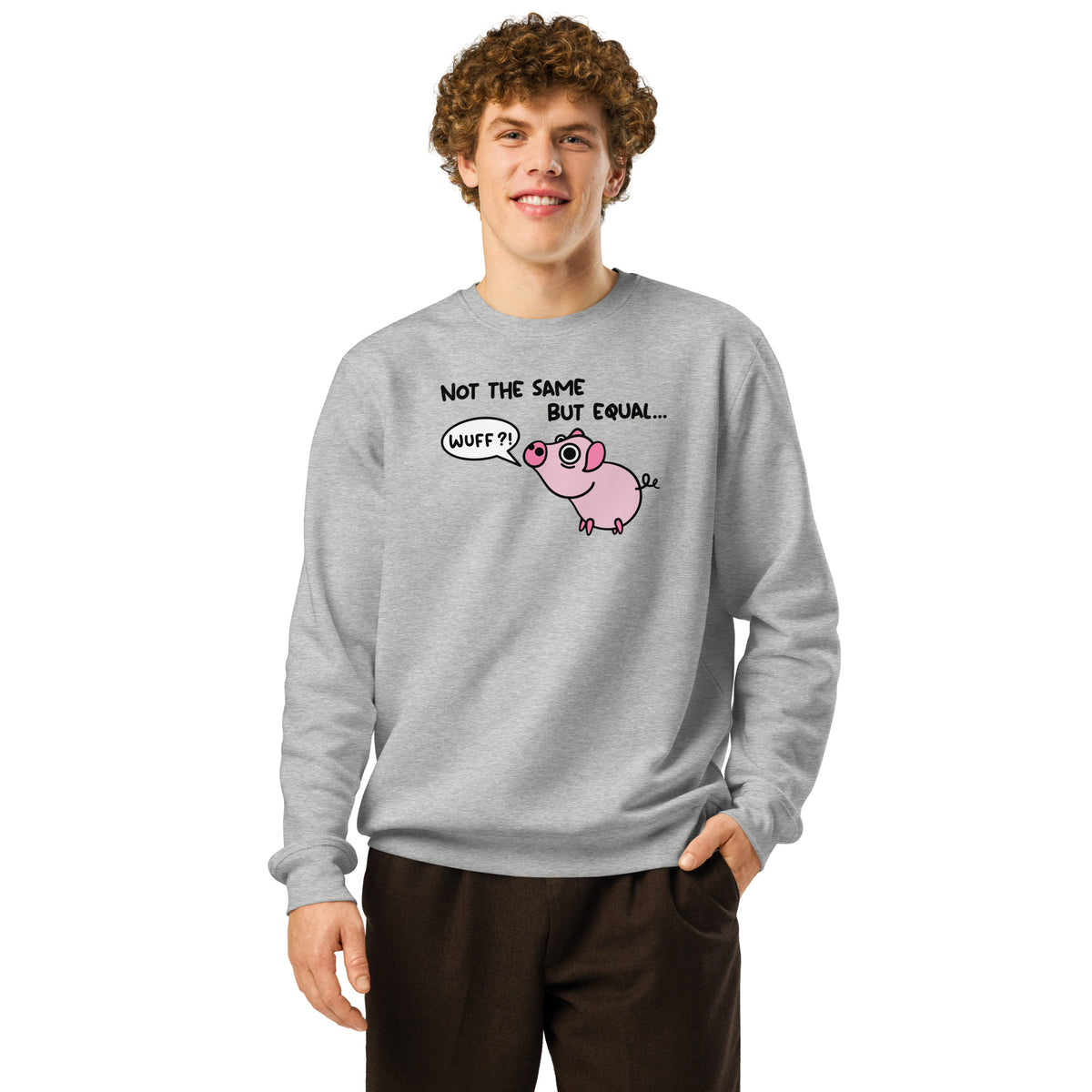 Veganes Bio-Sweatshirt in meliertem Grau mit Tier-Print, Rundhalsausschnitt
