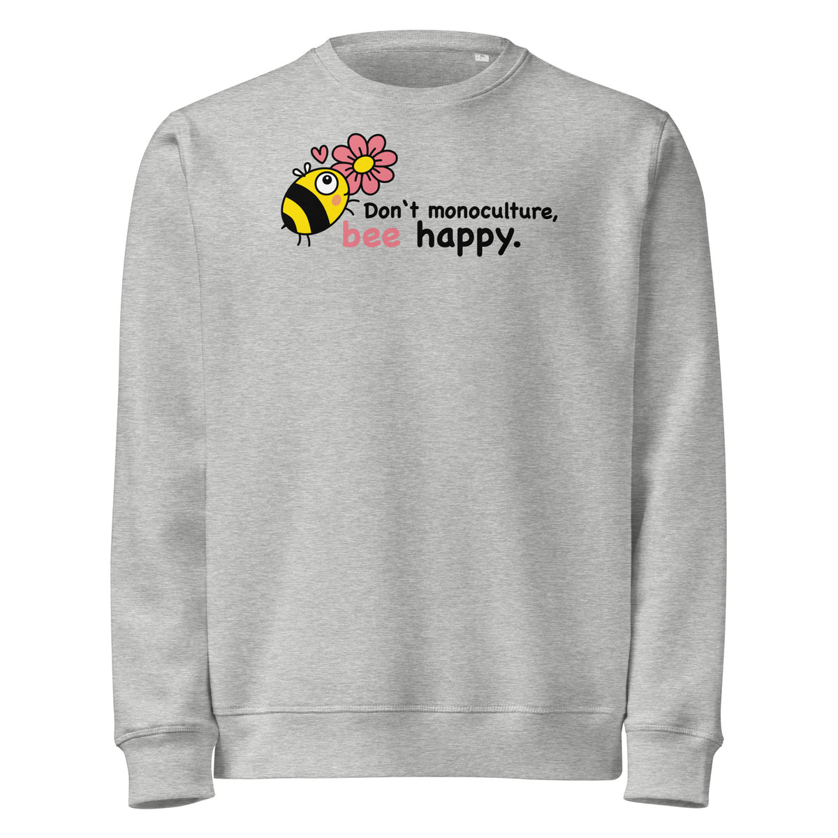 Hellgrauer Sweatshirt mit Bienen-Print und Schriftzug „bee happy“