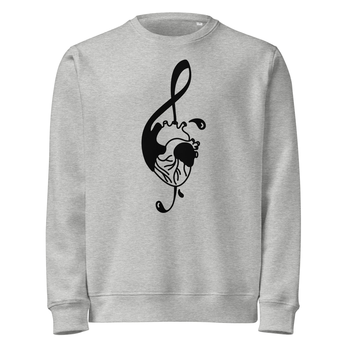 Graues Sweatshirt mit schwarzem Musikherz-Illustrationsdruck auf der Vorderseite