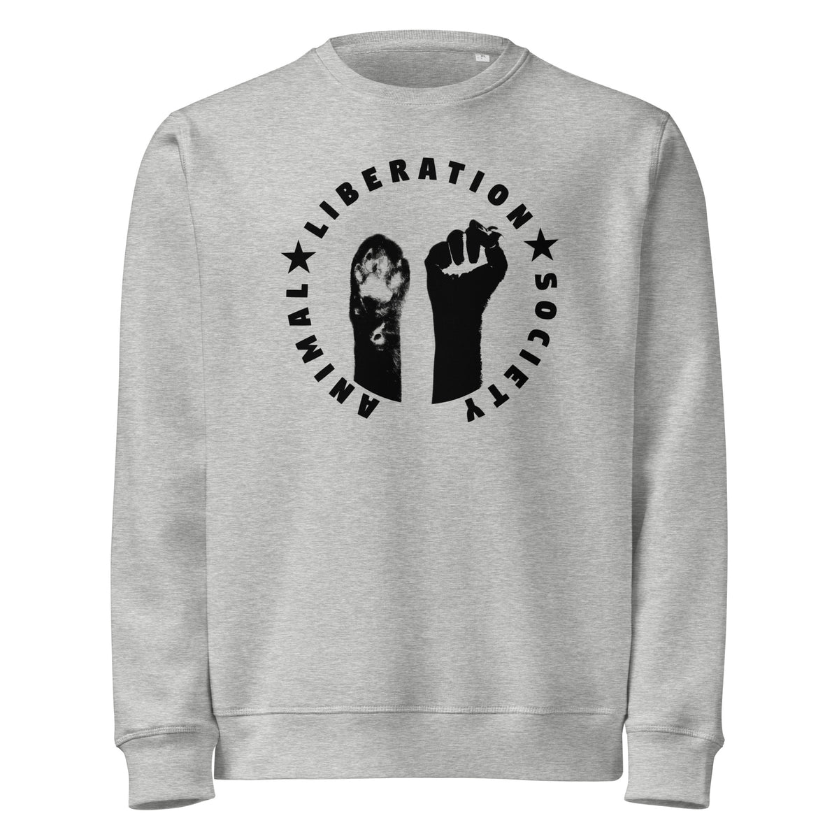 Graues Sweatshirt (meliert) mit Runddruck: erhobene Faust und Pfote, gerippter Saum
