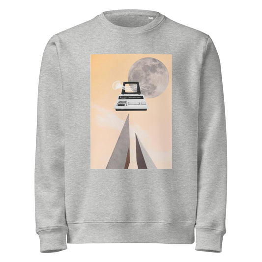 Veganer Bio-Sweatshirt in meliertem Grau mit großem Jelly AI Motivdruck