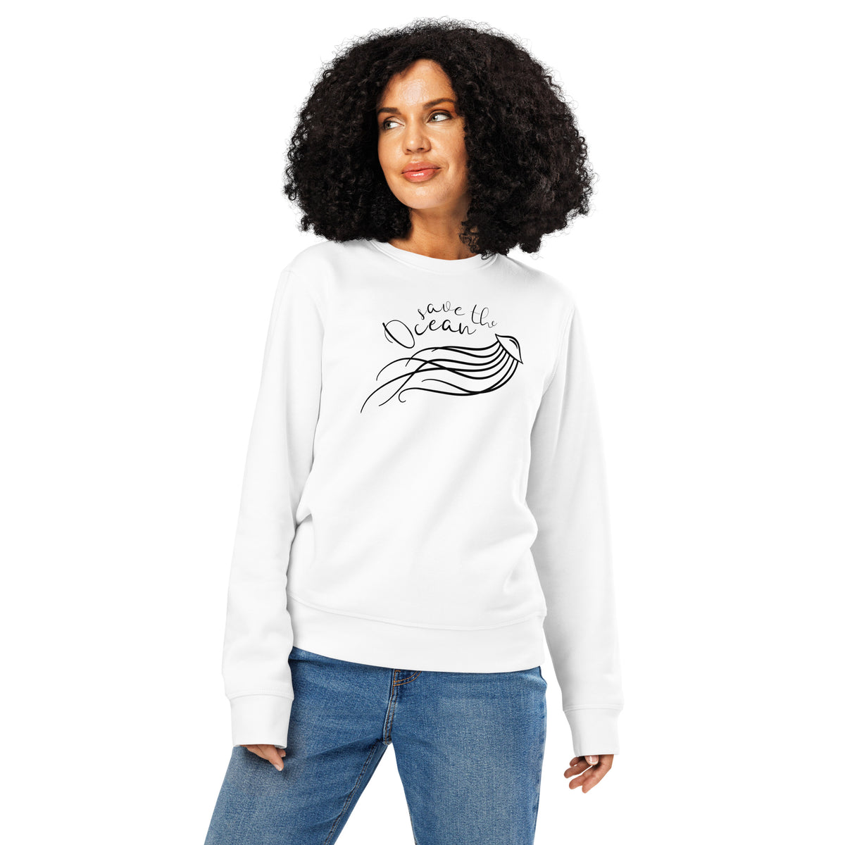 Weißer Sweatshirt mit Quallen-Print, rundem Ausschnitt und langen Ärmeln