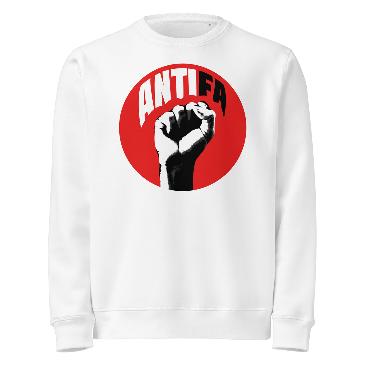 Weißes Sweatshirt mit Runddruck ANTIFA