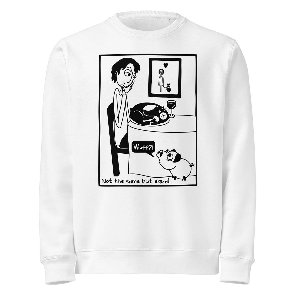 Weißer Sweatshirt mit großem Tiermotiv (Schwein und Hund) auf der Vorderseite