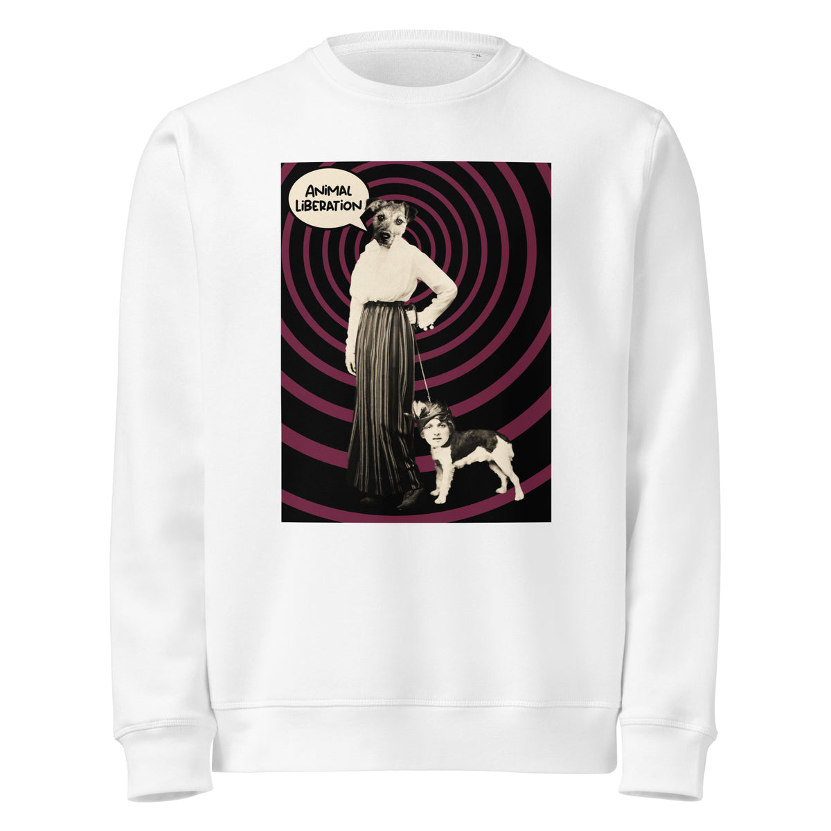 Weißes Sweatshirt mit Rundhalsausschnitt und großem Tierschutz-Print vorn