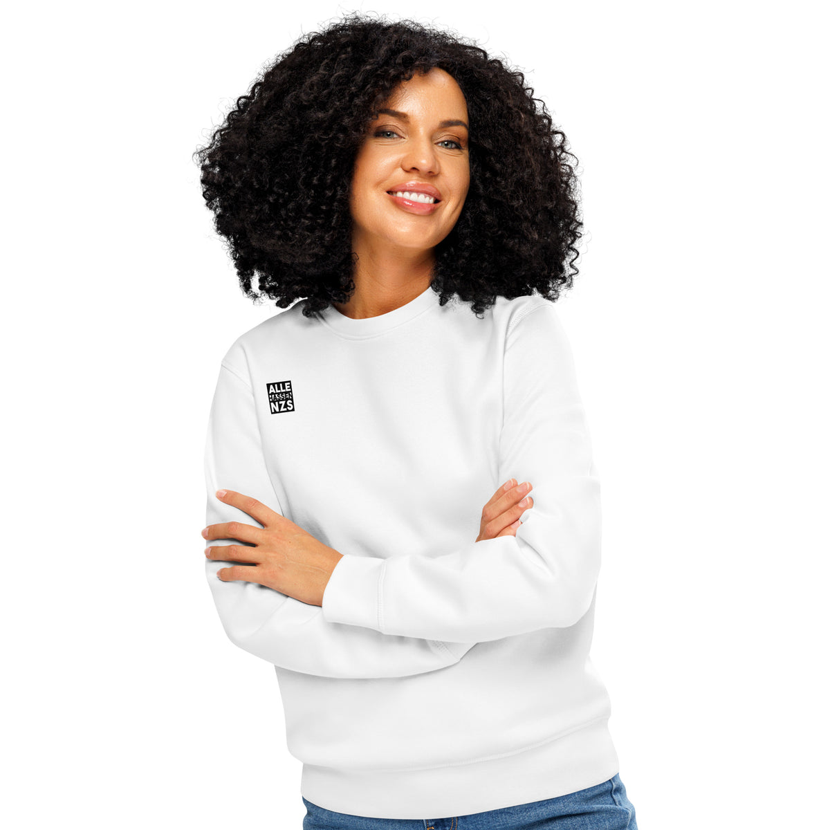 Weißes Sweatshirt mit Rundhals, gerippten Bündchen und Logo-Print auf der Brust