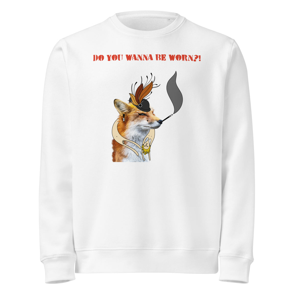 Weißer Sweatshirt mit Fuchs-Illustration und roter Aufschrift vorne