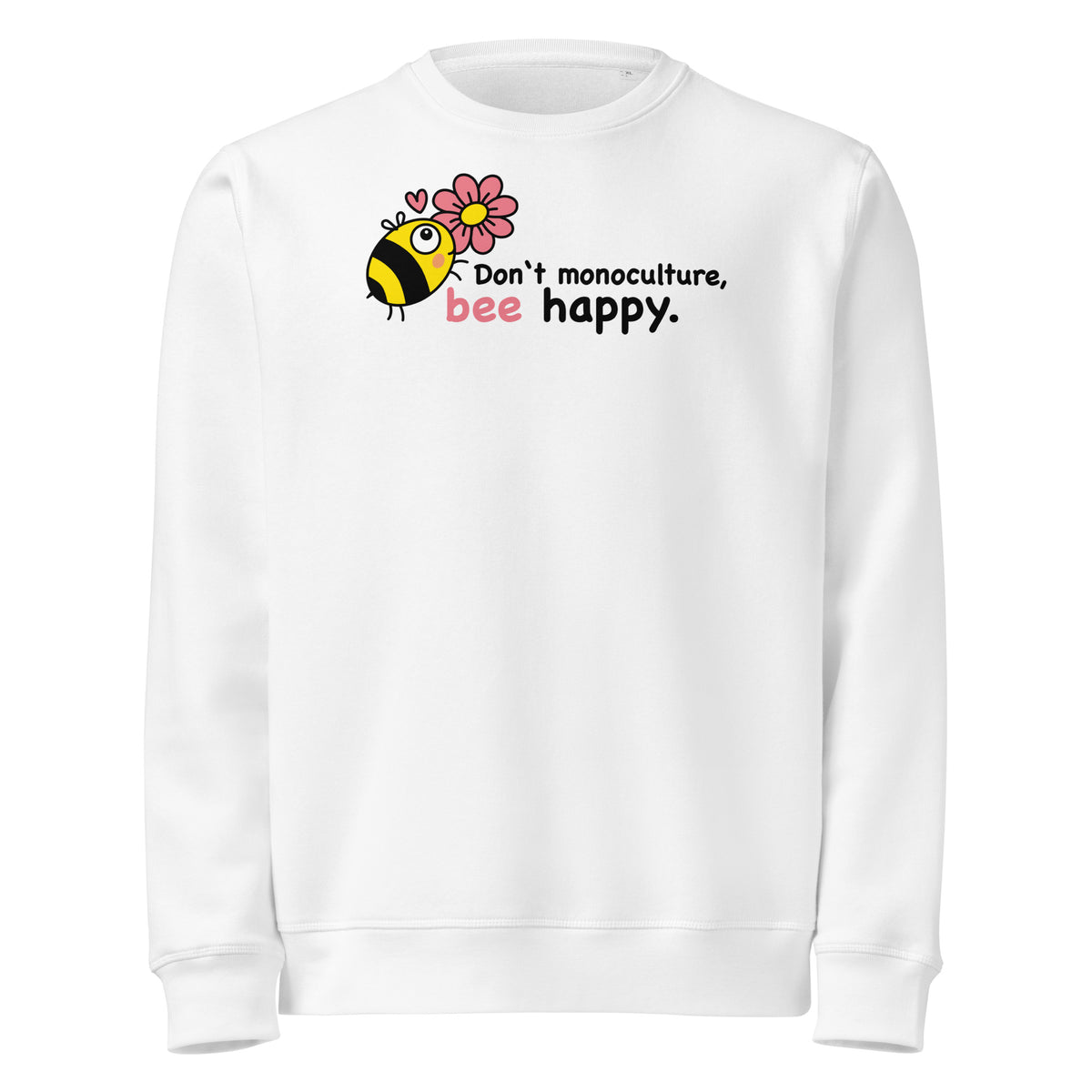 Weißer Sweatshirt mit Bienen-Print und Schriftzug „bee happy“