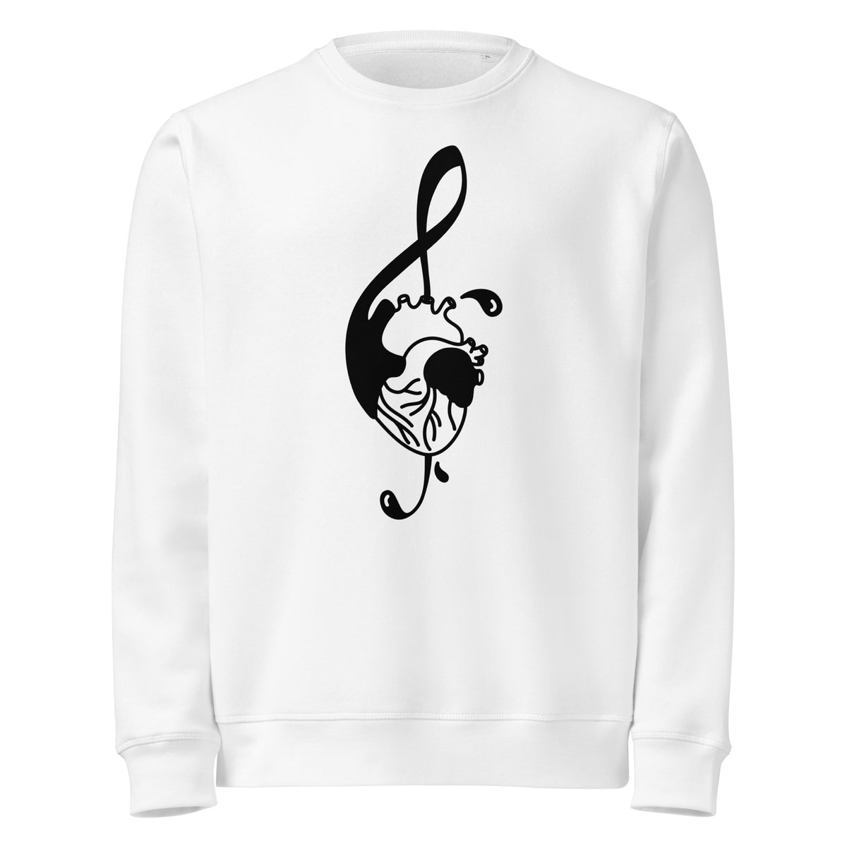 Weißes Sweatshirt mit schwarzem Musikherz-Illustrationsdruck auf der Vorderseite