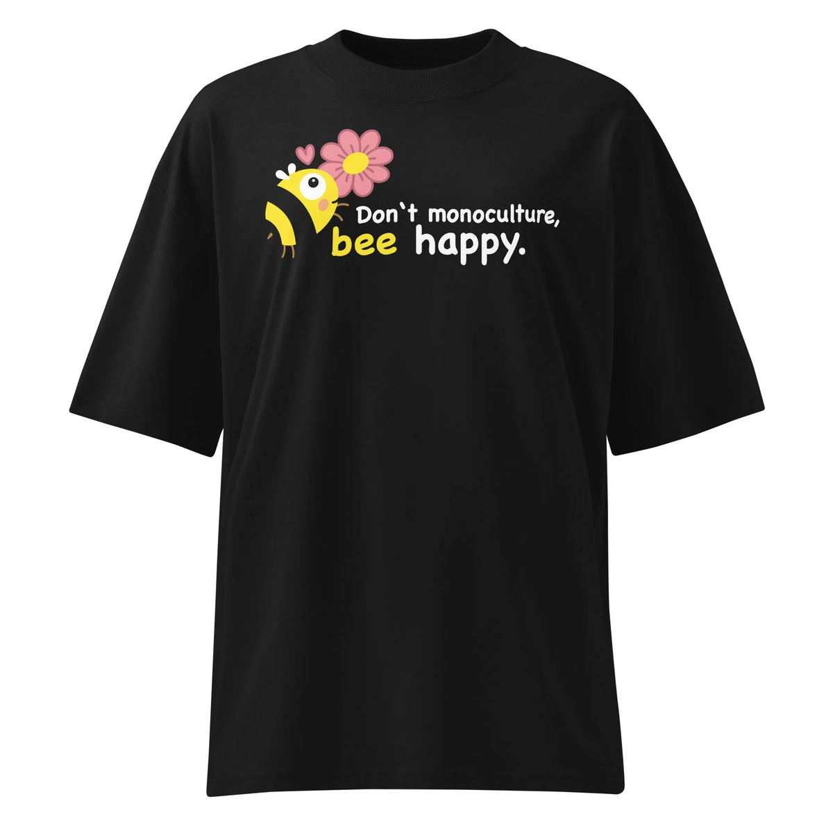 Oversized T-Shirt schwarz mit Bienen- und Slogan-Print „bee happy“