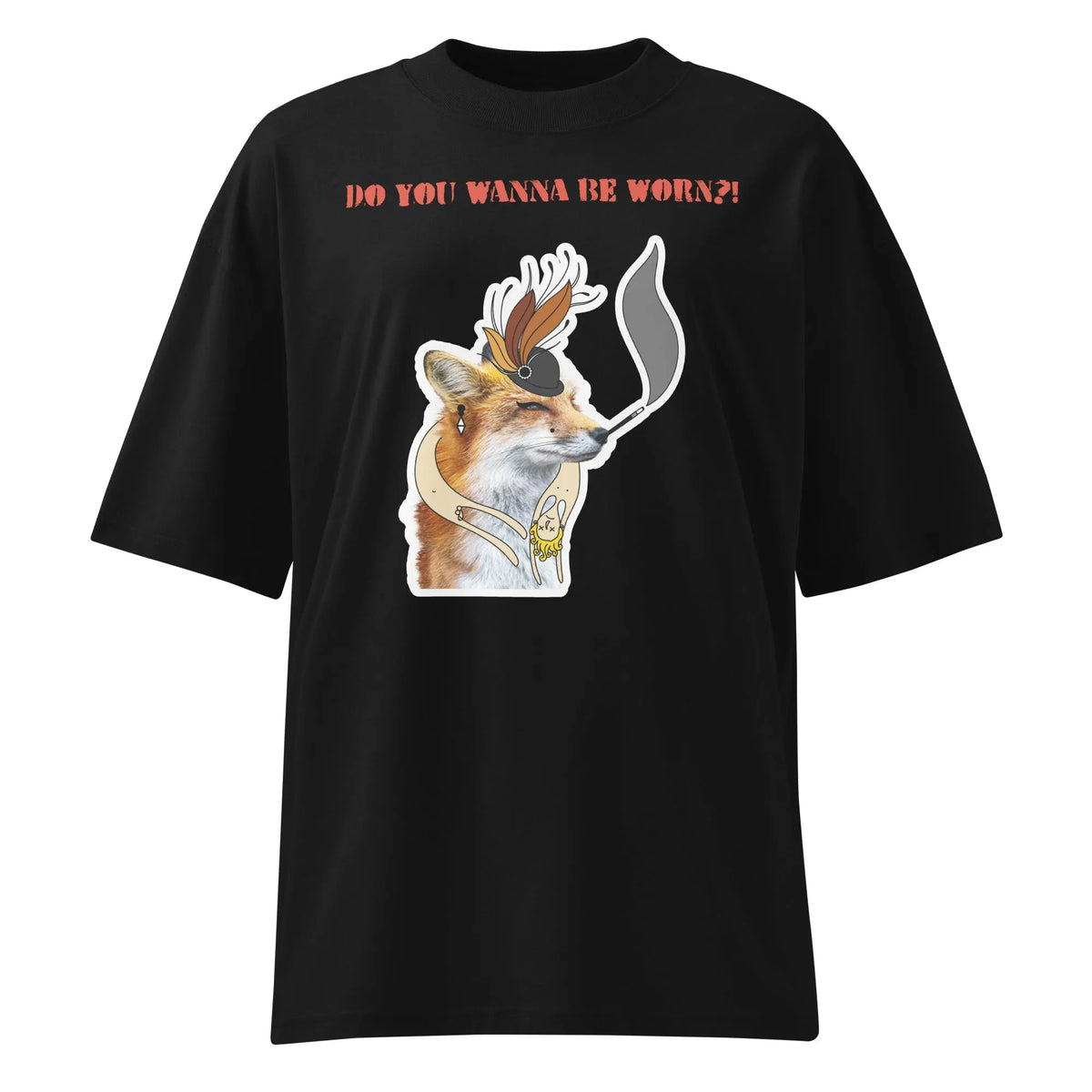 Oversize-Shirt Schwarz mit Fuchs-Comicprint vorn