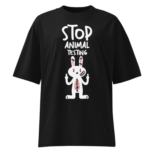 Oversize-T-Shirt in Schwarz mit Hasen-Print und Aufschrift „STOP“