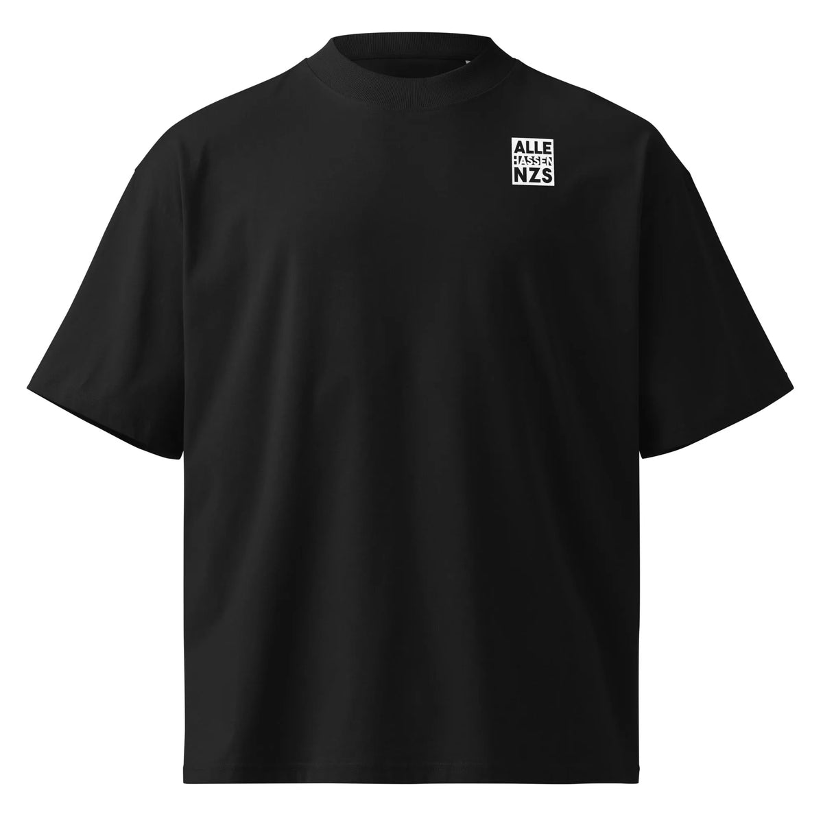 Oversize-Hemd in Schwarz mit kleinem Brustaufdruck „ALLE HASSEN NZS“