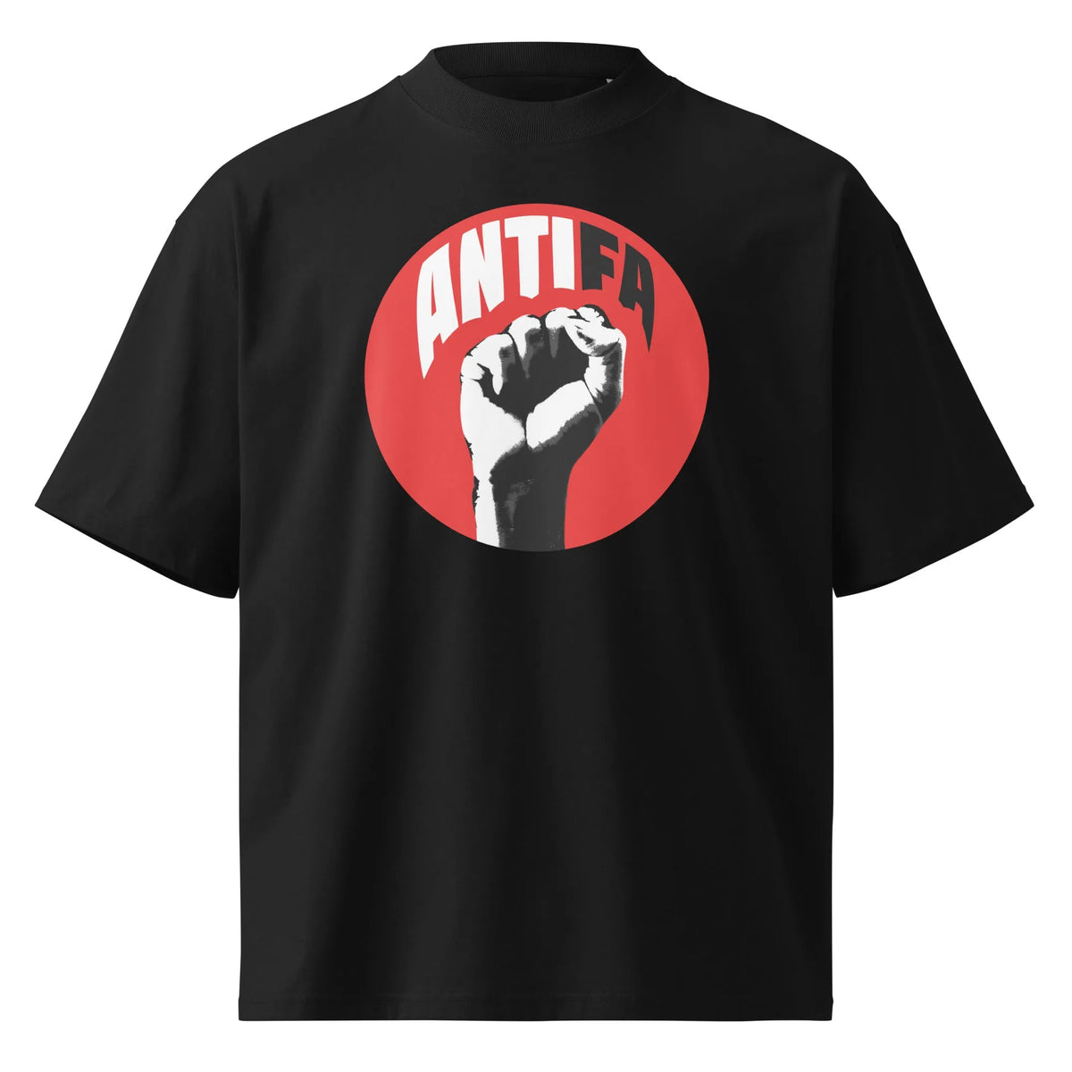 Oversized T-Shirt in Schwarz mit ANTIFA-Logo im roten Kreis