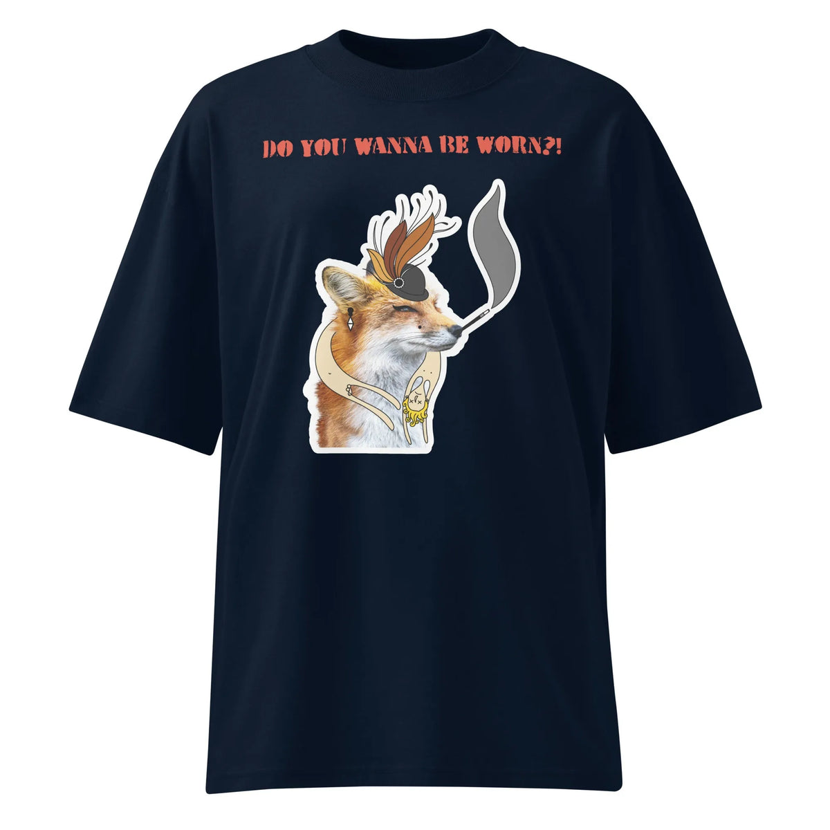Oversize-Shirt French Navy mit Fuchs-Comicprint vorn