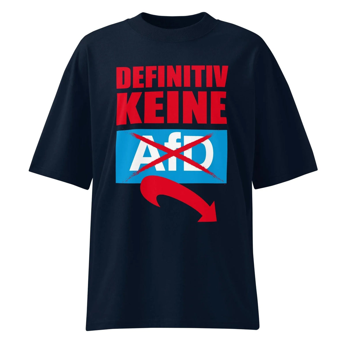 Oversized T-Shirt (dunkelblau) mit Rundhalsausschnitt und Frontprint „DEFINITIV KEINE“
