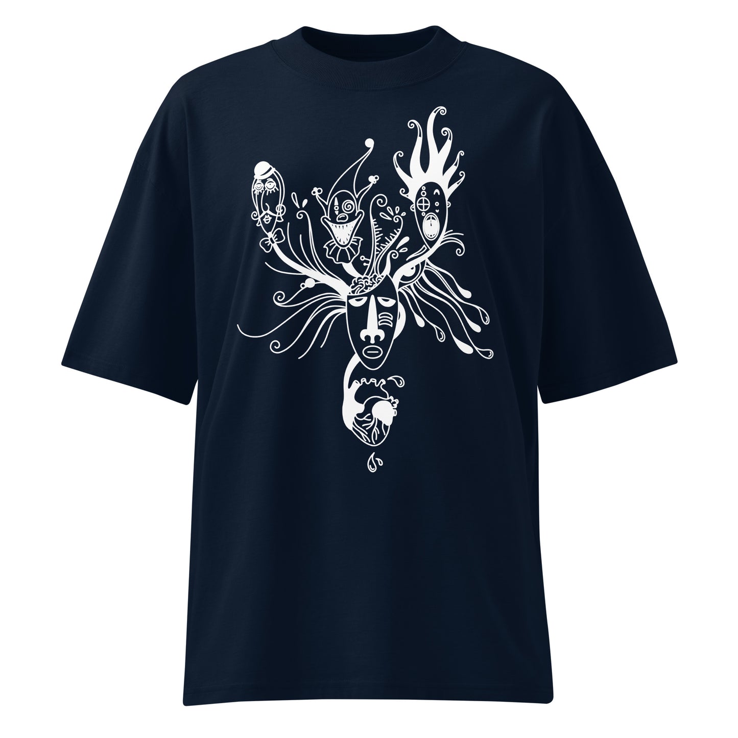 Schwarzes Bio-Baumwoll-Oversized-Shirt mit weißem Mental Health „Behind the Mask“ Grafik-Print.