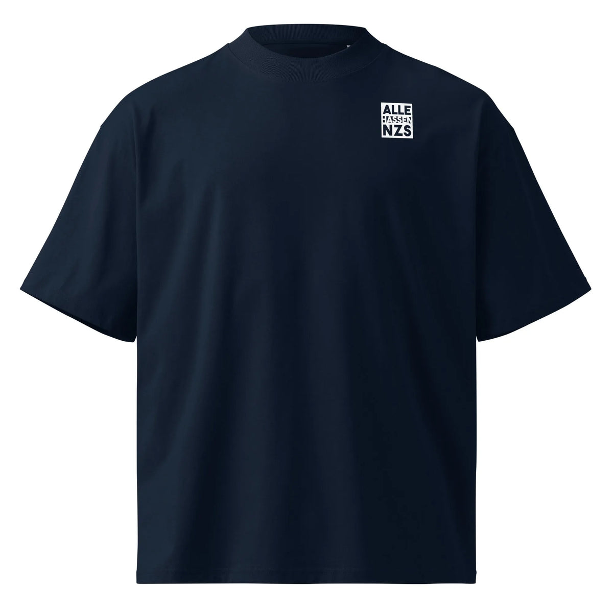 Oversize-Hemd in French Navy mit kleinem Brustaufdruck „ALLE HASSEN NZS“