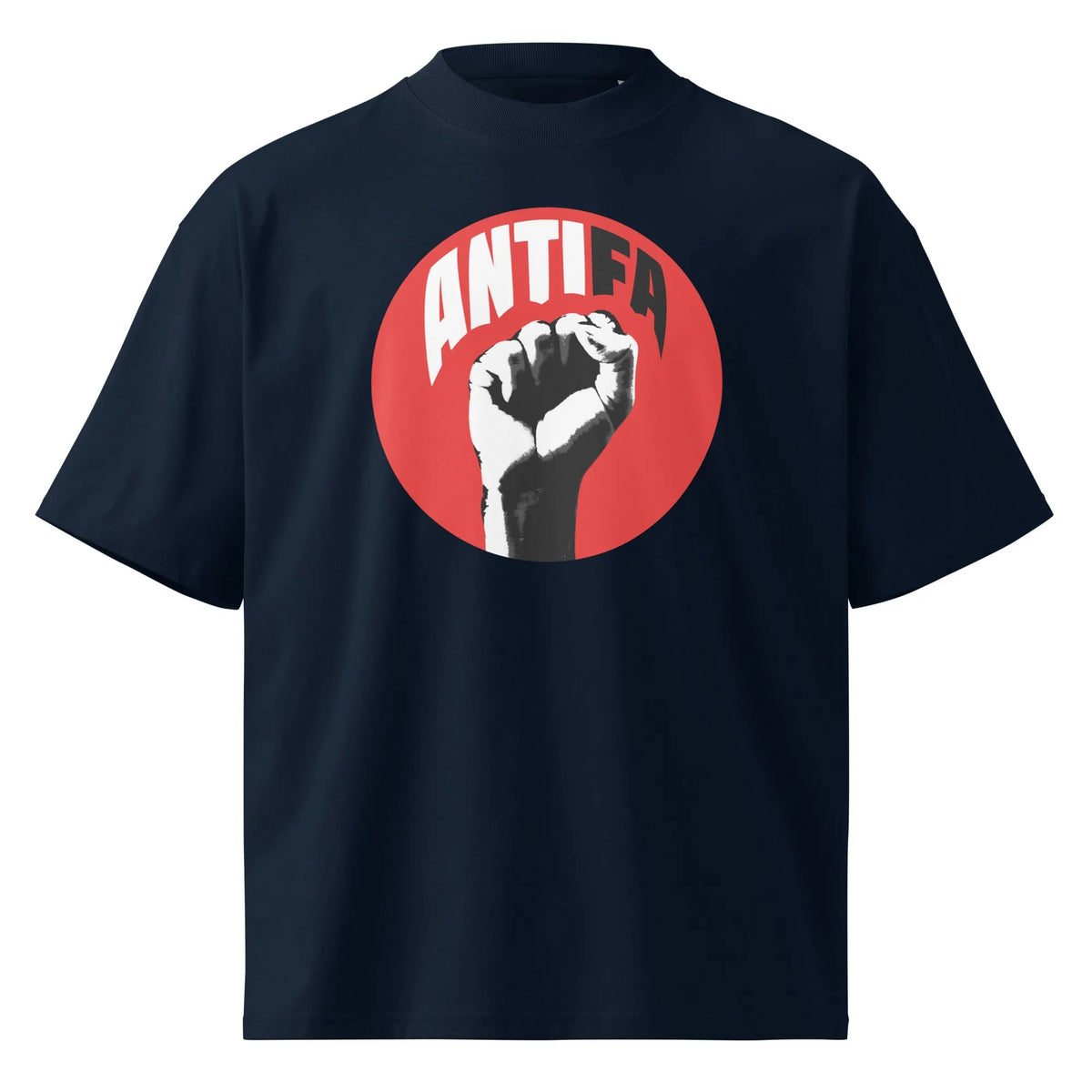 Oversized T-Shirt in French Navy mit ANTIFA-Logo im roten Kreis