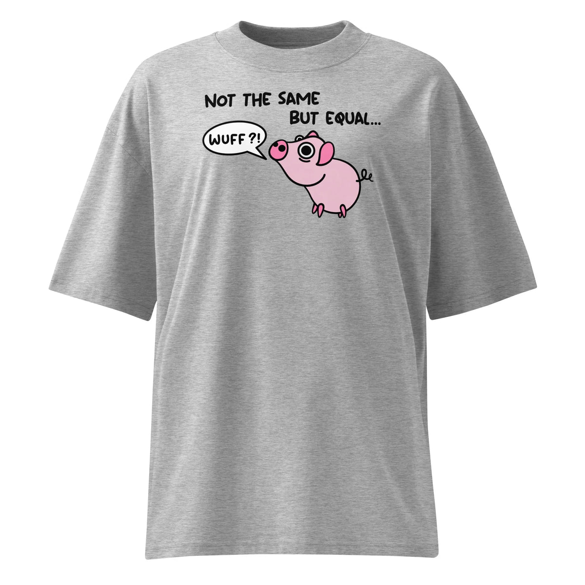 Oversize-T-Shirt heather grau mit Ferkel-Comicprint und Schriftzug vorne