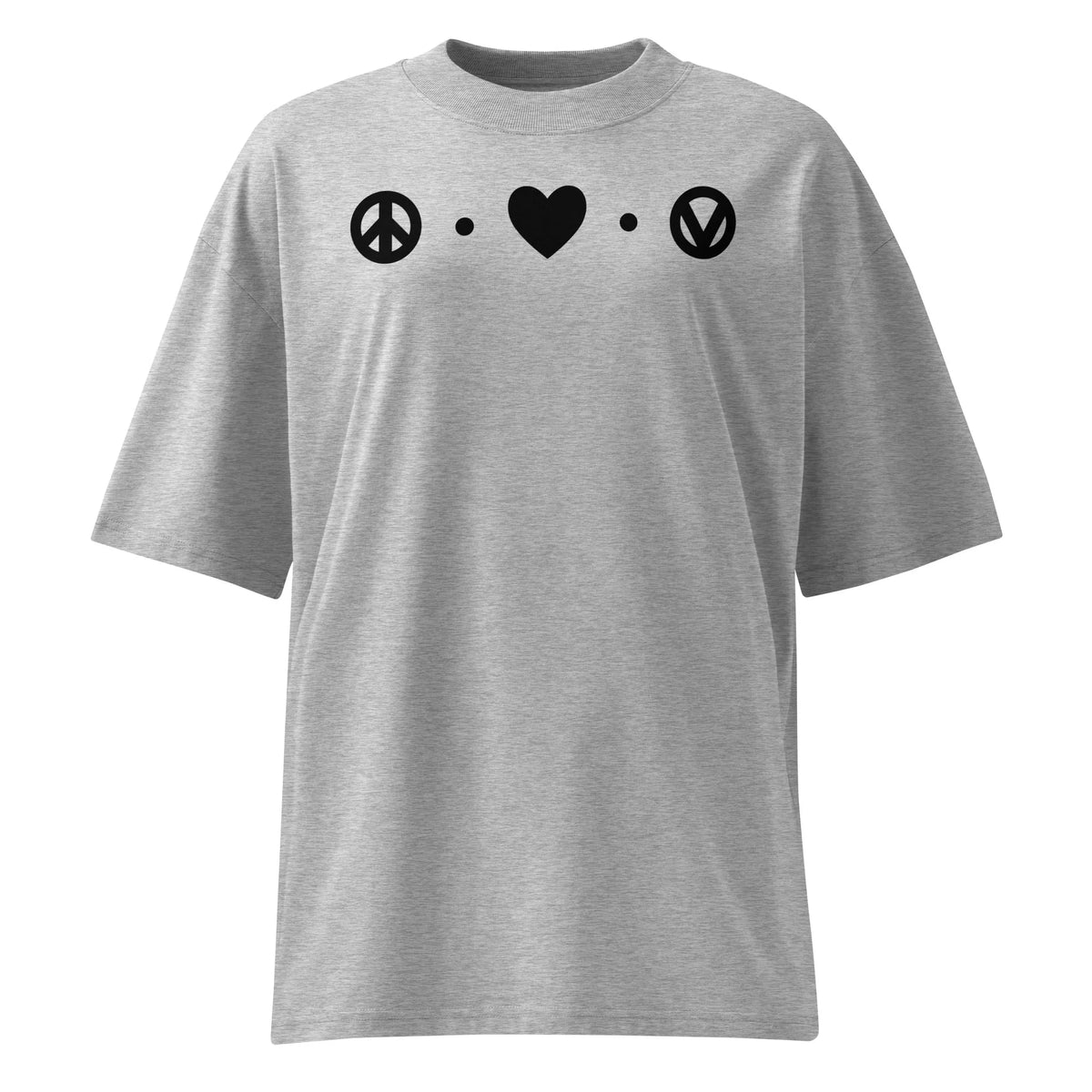 Oversized Shirt in Hellgrau mit Peace-, Herz- und Vegan-Icons auf der Vorderseite