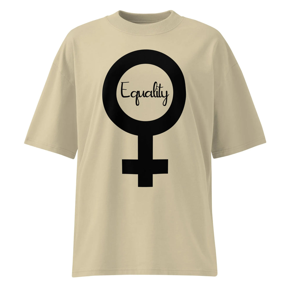 Oversized-Shirt in Steinbeige mit großem Equality-Frauenzeichen im runden Druck