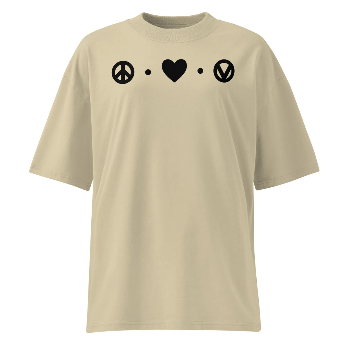 Oversized Shirt in Beige mit Peace-, Herz- und Vegan-Icons auf der Vorderseite